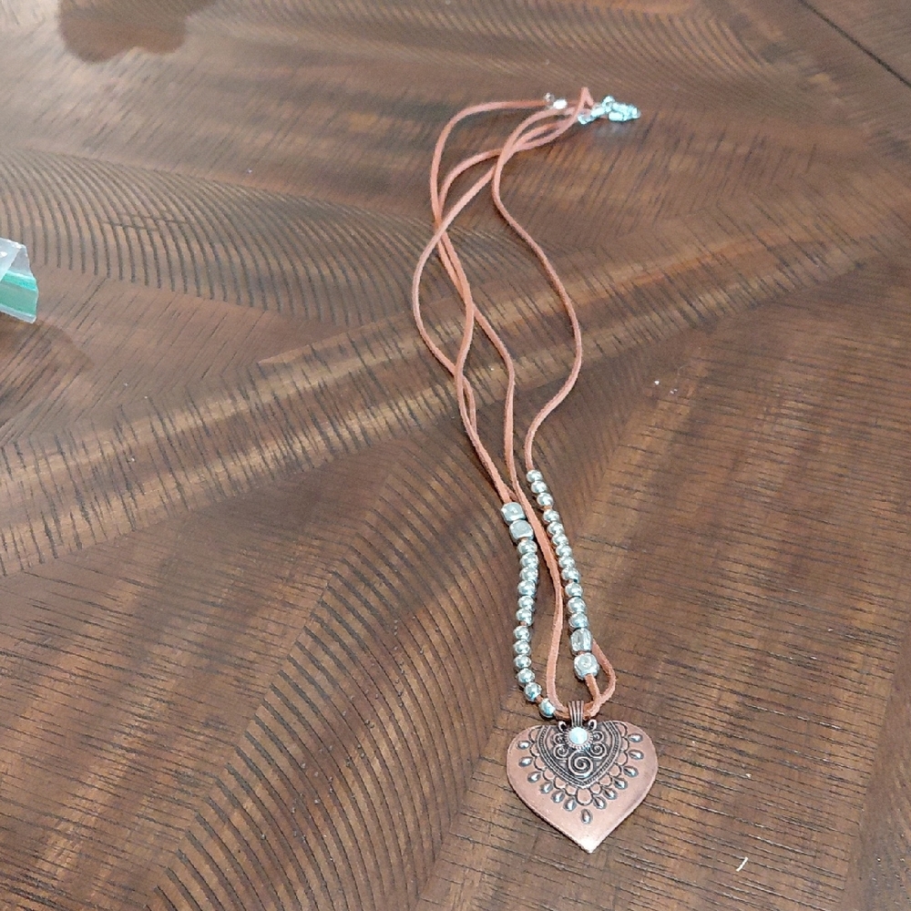 Handcrafted Copper Heart Pendant Necklace with Beaded Accent 19½ Inches